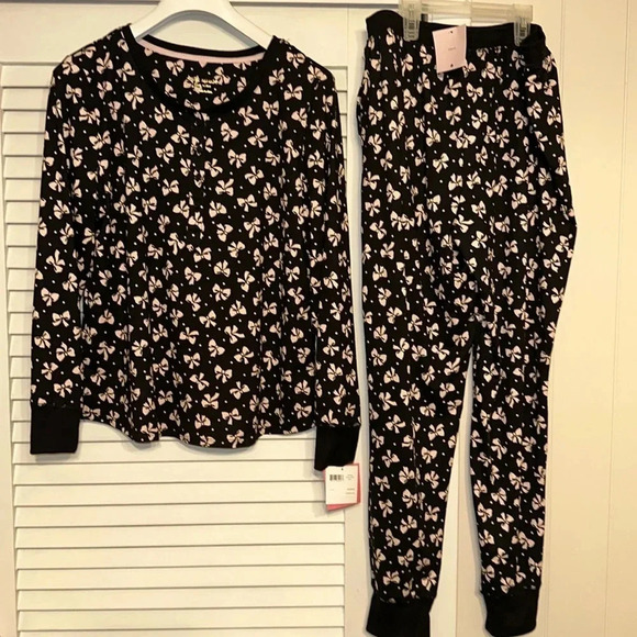 💕NWT Kate Spade New York Designer Luxury Women’s Pajama 2PC Set Black/Pink MED - Picture 4 of 9